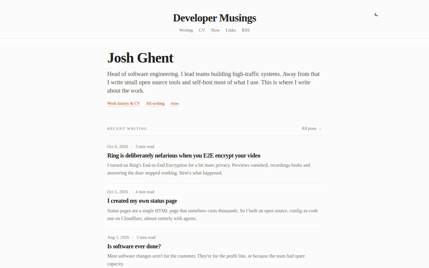 Screenshot of Developer Musings
